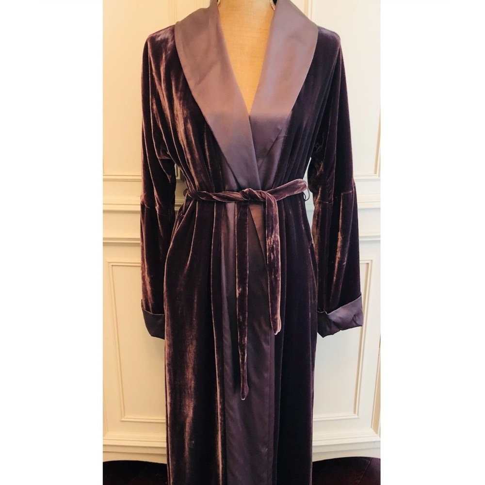 La Perla Long Silk Robe in Deep Purple - Size small